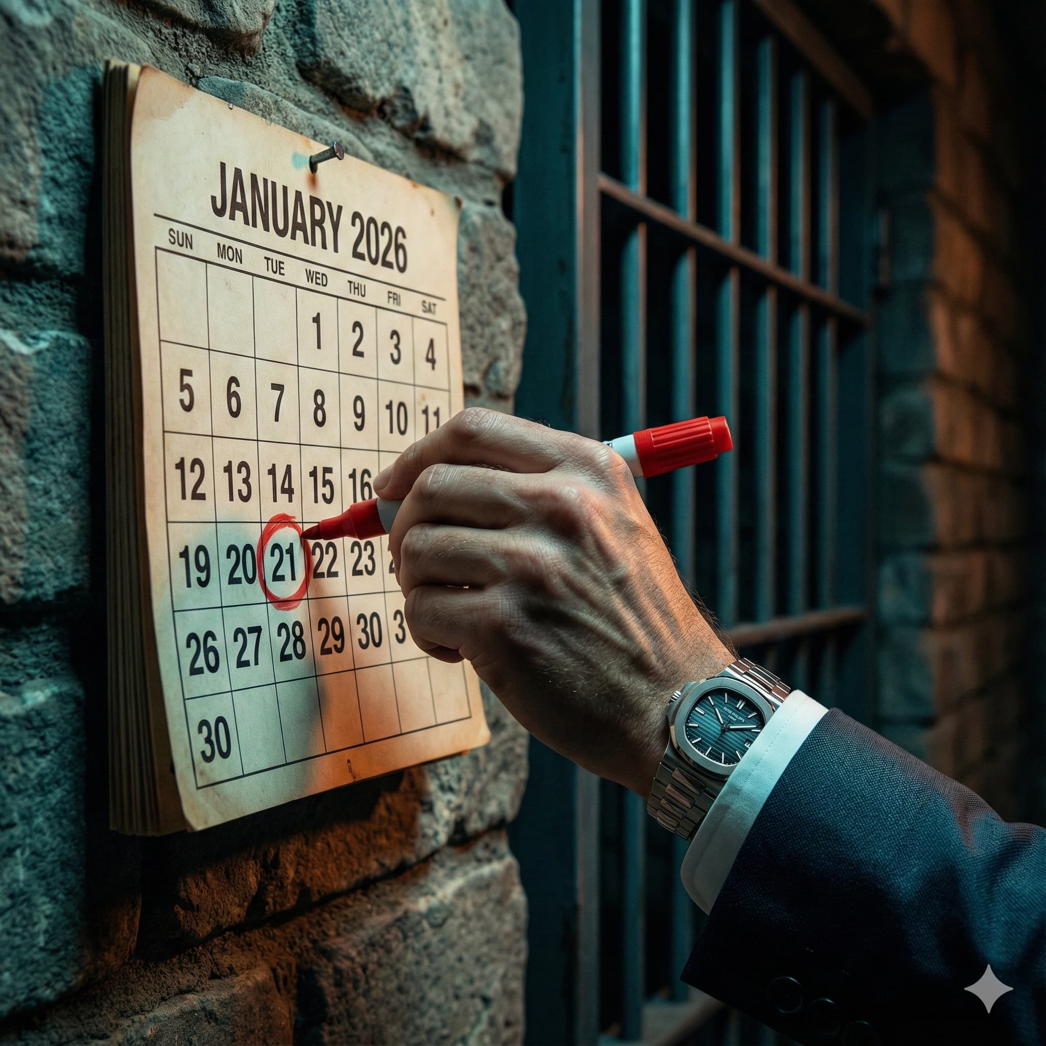 Man's hand holding a red marker circling 21 on the calendar.