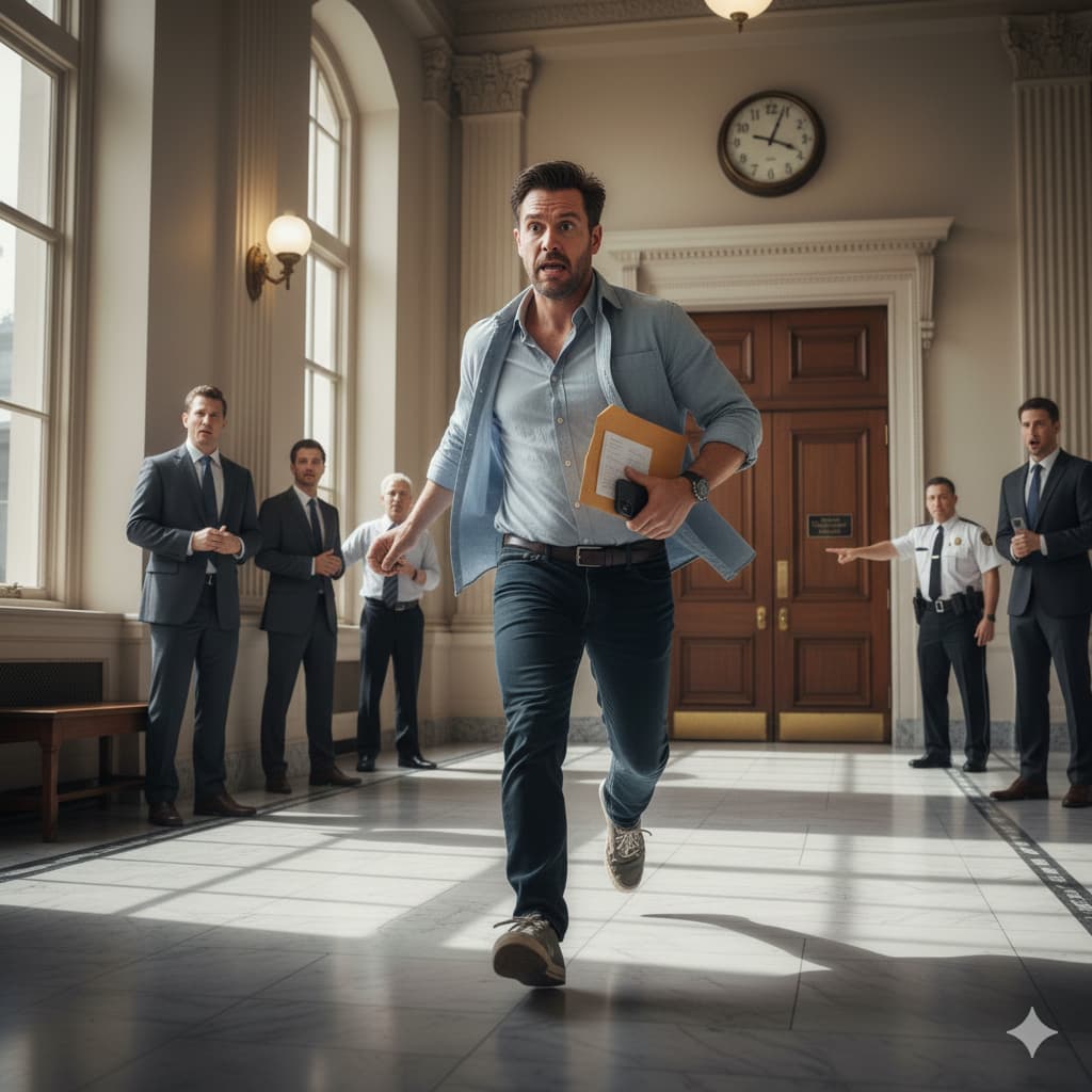 Man frantically running so he does not miss his court date