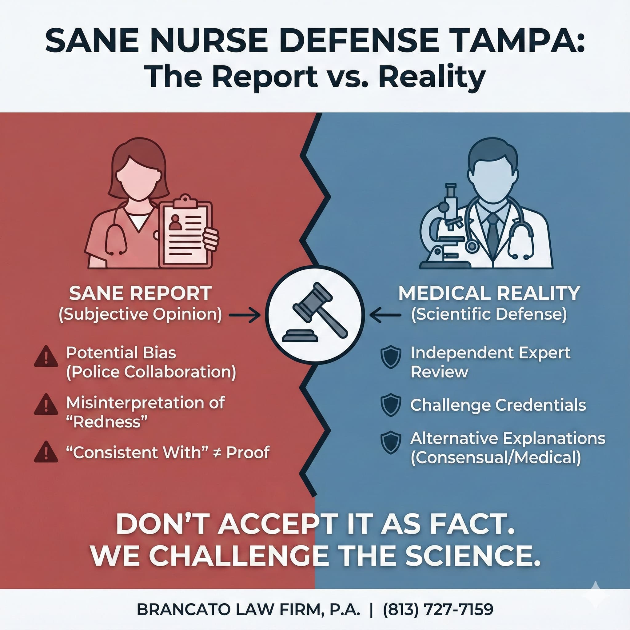 Graphic showing the distinction fact vs. fiction on SANE testimony