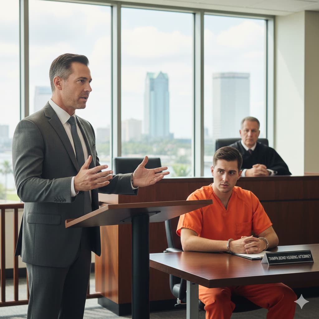 Attorney arguing in court for bond