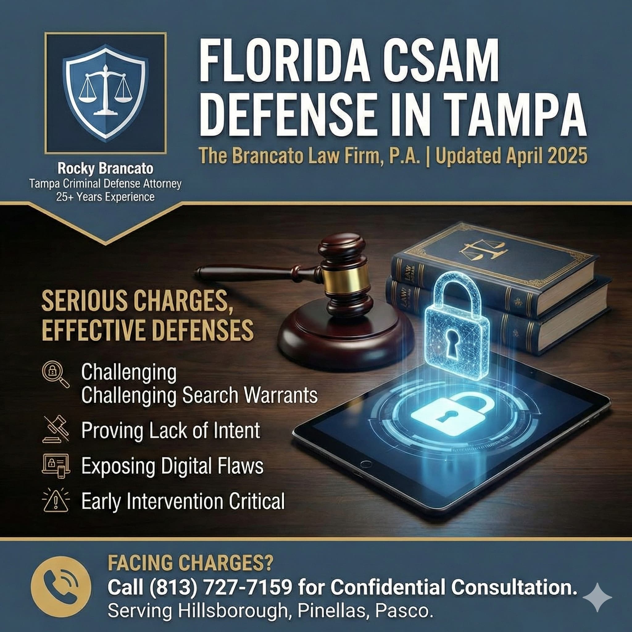 Advertisement for child pornography lawyer with visual of an electronic lock and key