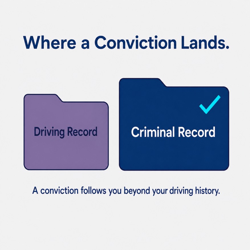Illustration showing a dangerous excessive speeding conviction marks the criminal record, not only the driving record