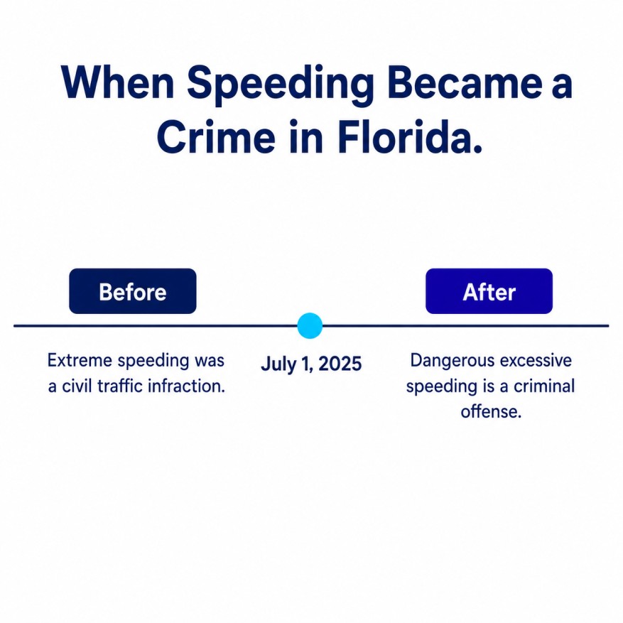 Timeline showing extreme speeding became a criminal offense in Florida on July 1, 2025