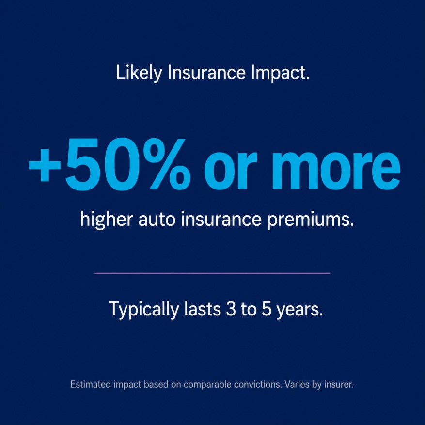 Stat card showing a conviction can raise auto insurance by 50 percent or more for three to five years
