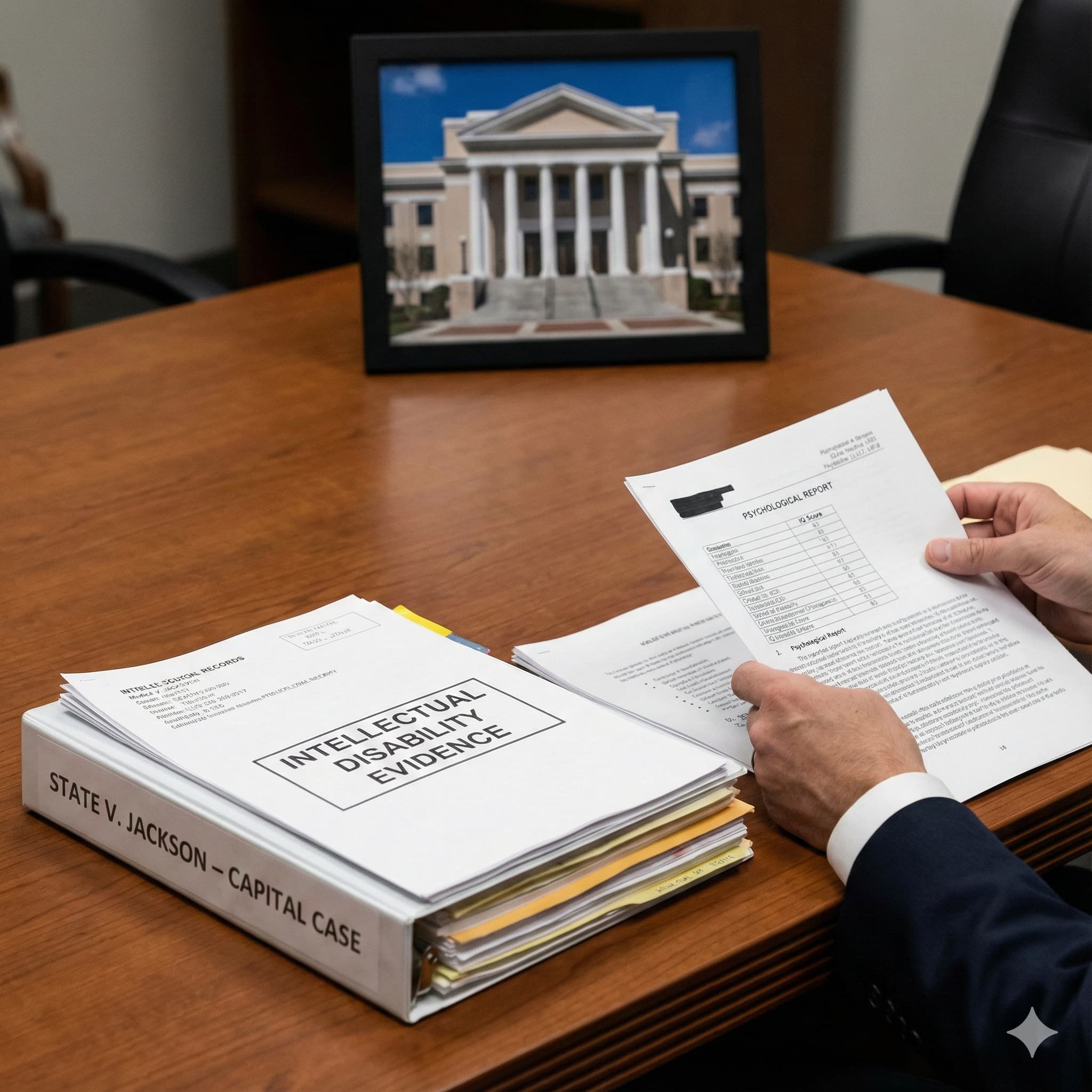 Lawyer in Death Penalty Trial Reviewing Inellectual Disability Paperwork