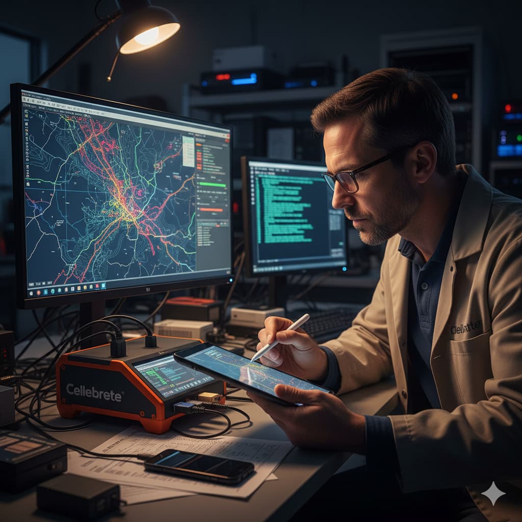 Forensic examiner using cellbrite to examine phone