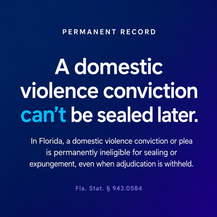 Fact card stating a Florida domestic violence conviction or plea is permanently ineligible for sealing or expungement