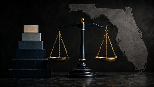 Justice scale with map of Florida