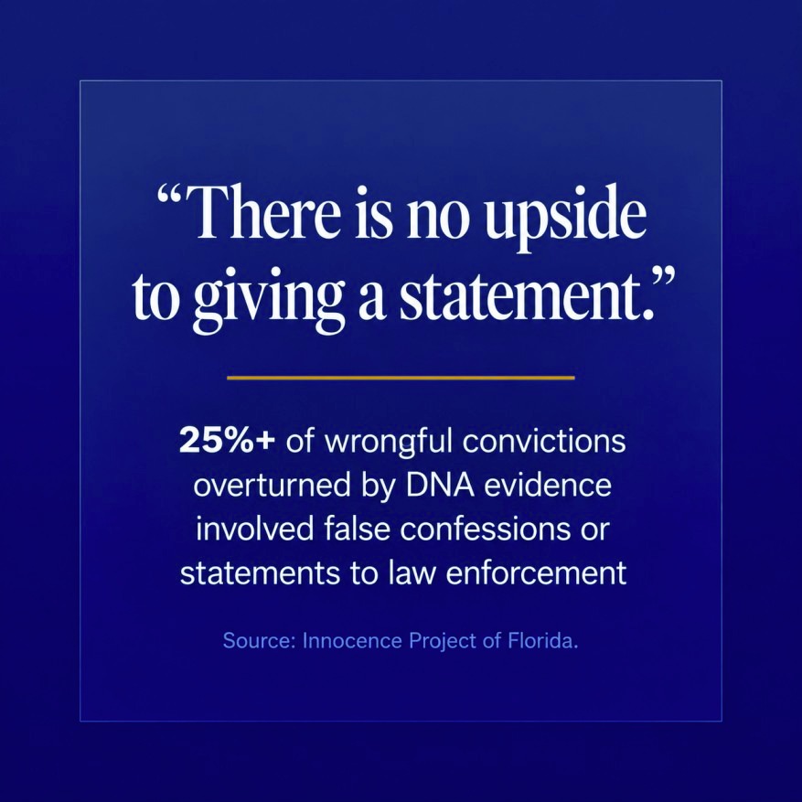 Pull quote about invoking the right to silence with stat that over 25 percent of DNA-overturned wrongful convictions involved false confessions