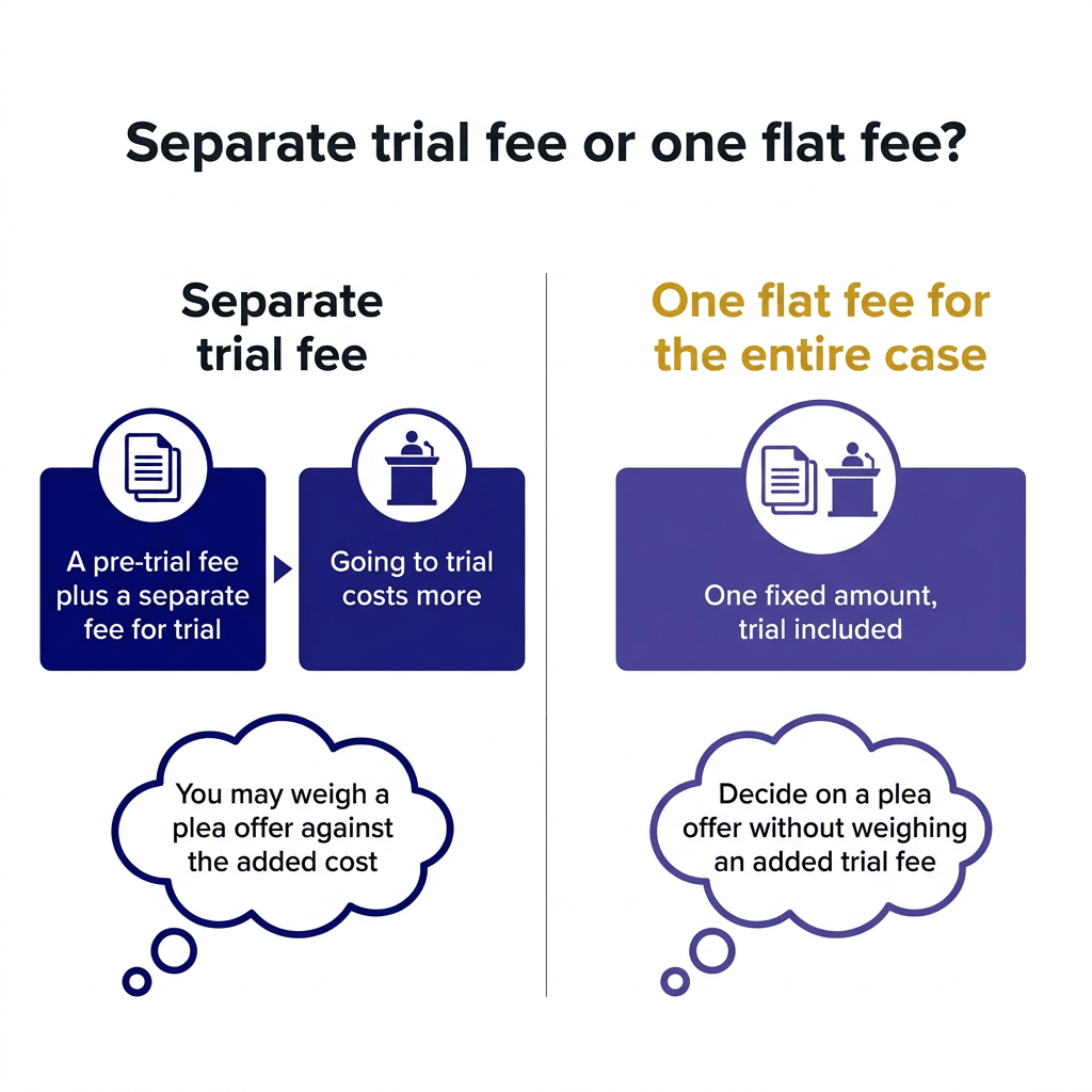 Side-by-side comparison of a separate trial fee, which makes trial cost more, and one flat fee that includes trial.