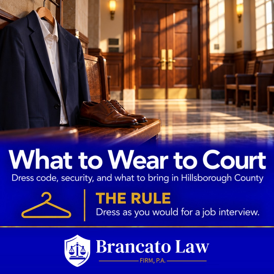 What to wear to court in Hillsborough County, Florida: dress as you would for a job interview, guide from The Brancato Law Firm, P.A., Tampa criminal defense